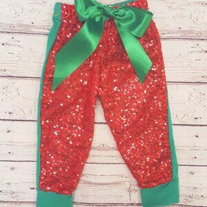 Baby Girl Christmas Jogger Pants Red and Green Sequin 0-3M Brand New